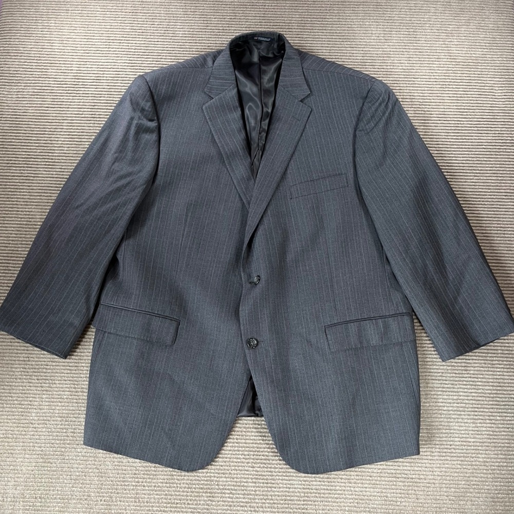 Hart Schaffner Marx Mens 50R Gray Pinstripe Blazer Two Button Suit Jacket USA